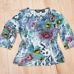 Take Two Peacock Print Top Medium Y2K